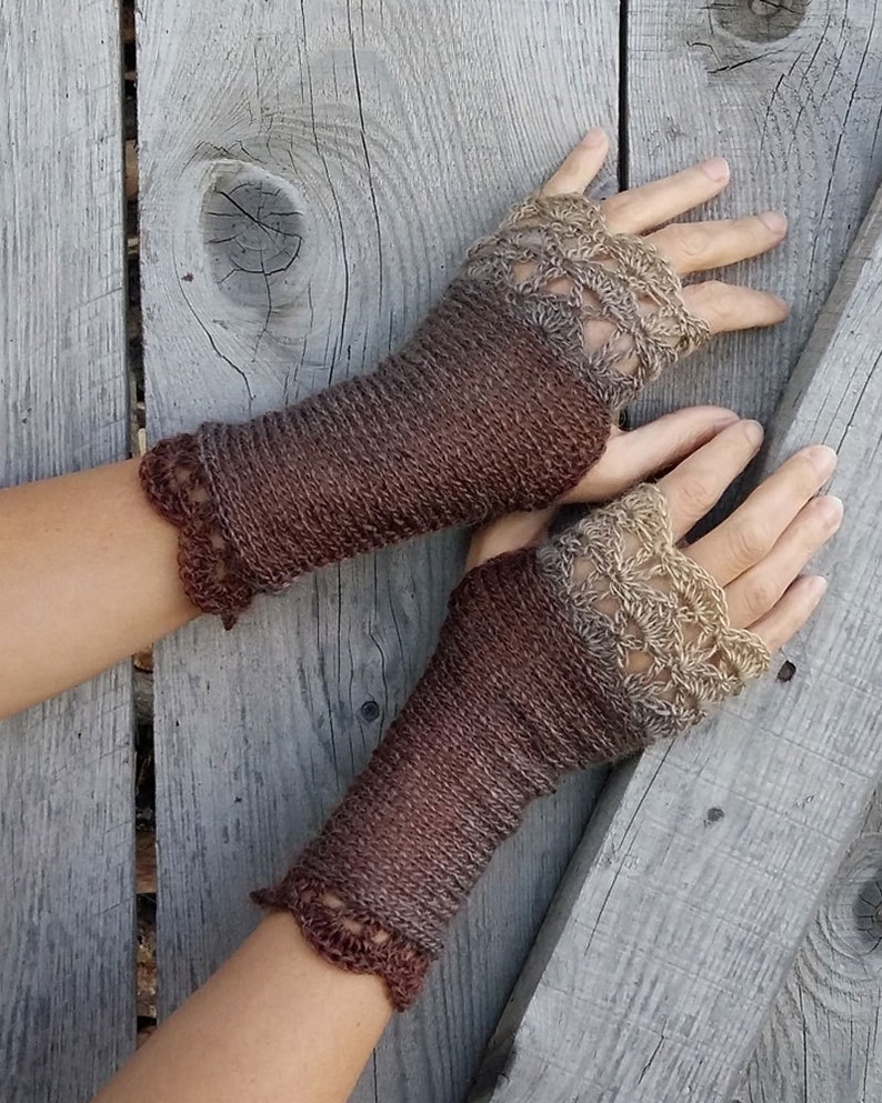 Brown Fingerless Gloves Brown Arm Warmers Crochet Mittens Etsy