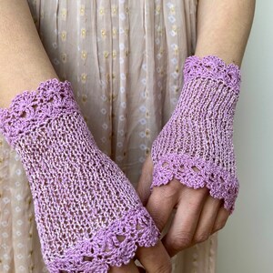 Summer Gloves, Crochet Gloves, Pink Fingerless Gloves, Bridal Gloves, Wedding Lace Gloves, Bridesmaids, Purple Arm Warmer, Cotton Gloves Purple