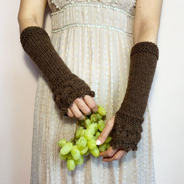 Guanti senza dita Womens, Outlander Arm Warmers, Brown Wrist Warmers, Cottage Gloves, Winter Knit Mittens, WoodLand Gloves, Hand Knit Gloves