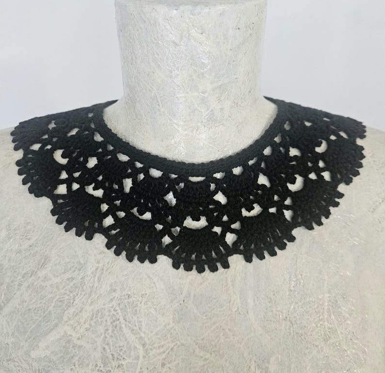 Lace Collar, Gothic Collar, Crochet Necklace, White Crochet Collar, Vintage Style Collar, Peter Pan Collar, Black Gothic Collar image 8