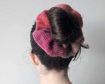 Handmade Knit Scrunchie, Winter Hair Accessory, Large Wool Scrunchie, Multicolor Scrunchie, Striped Scrunchie, Mohair Scrunchie, Gift Her