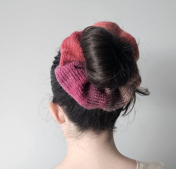 Handmade Knit Scrunchie, Winter Hair Accessory, Large Wool Scrunchie, Multicolor Scrunchie, Striped Scrunchie, Mohair Scrunchie, Gift Her