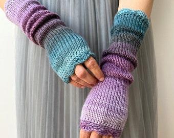 Purple Arm Warmers, Long Fingerless Gloves, Women Wrist Warmers, Winter Knit Gloves, Long Purple Gloves, Boho Gloves, Texting Glove, Gift