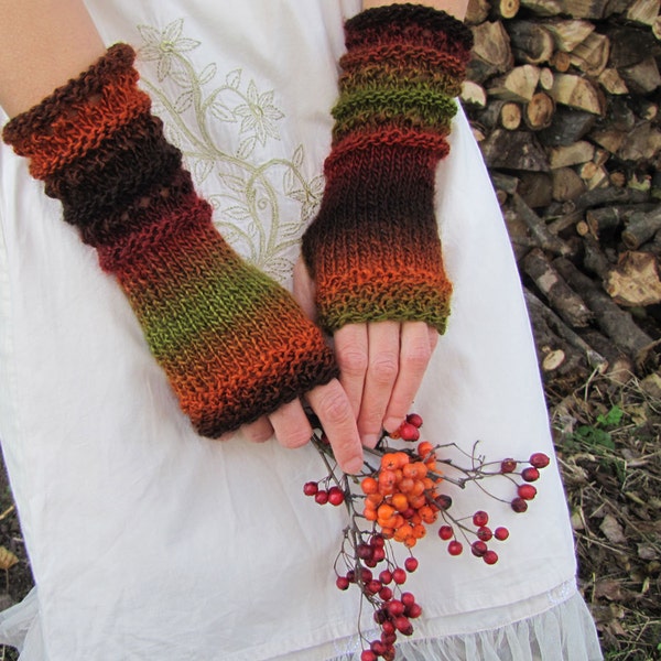 Fingerless Gloves Womens, Vegan Arm Warmers, Long Hand Knitted Mittens, Winter Wrist Warmers, WoodLand Gloves, Forest Gloves, Texting Gloves
