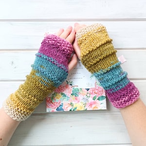 Rainbow Gloves, Vegan Arm Warmers, Fingerless Gloves Womens, Colorful Gloves, Hand Knitted Mittens, WoodLand Wrist Warmers, Forest Gloves