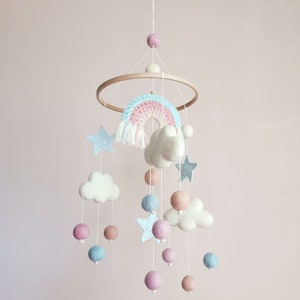 Cloud Baby Mobile, Rainbow Mobile, Baby Girl Mobile, Pink Baby Mobile, Woodland Mobile, Hanging Crib Mobile, Boho Cot Mobile, Montessori image 9