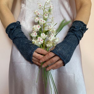 Gants sans doigts pour femmes, chauffe-bras bleu marine, mitaines sans doigts, gants textuels, chauffe-poignets tricotés, gants de laine dhiver, offrez-lui image 3