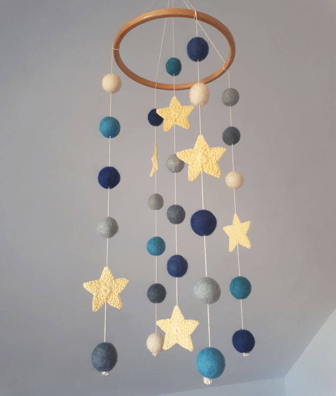 Space Baby Mobile Stars Nursery Decor Crib Mobile Felt Balls
