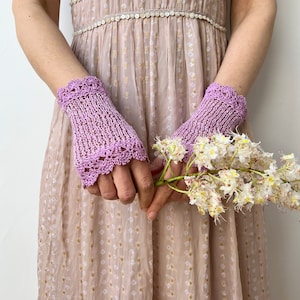 Bridal Lace Gloves, Yellow Crochet Gloves, Summer Fingerless Gloves, Cotton Gloves, Bridesmaids Gloves, Wedding Gloves, Vintage Style Gloves Purple