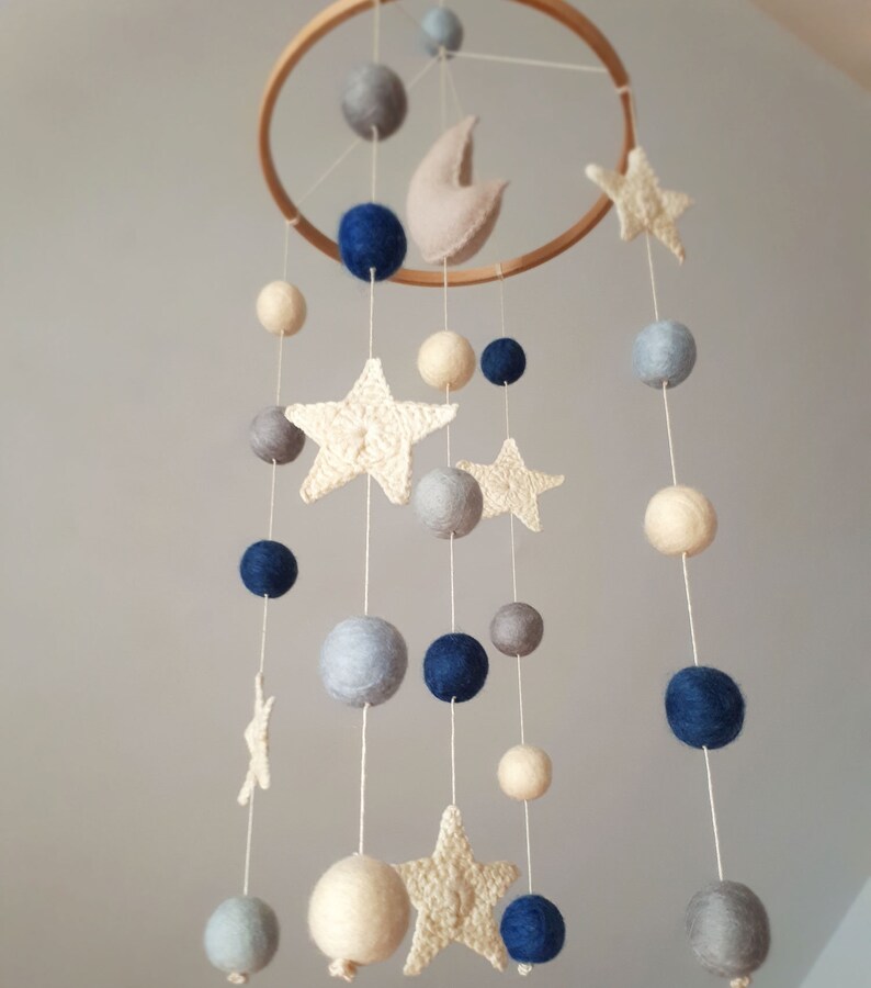 Space Baby Mobile Moon Cot Mobile Blue Grey Mobile Stars Etsy