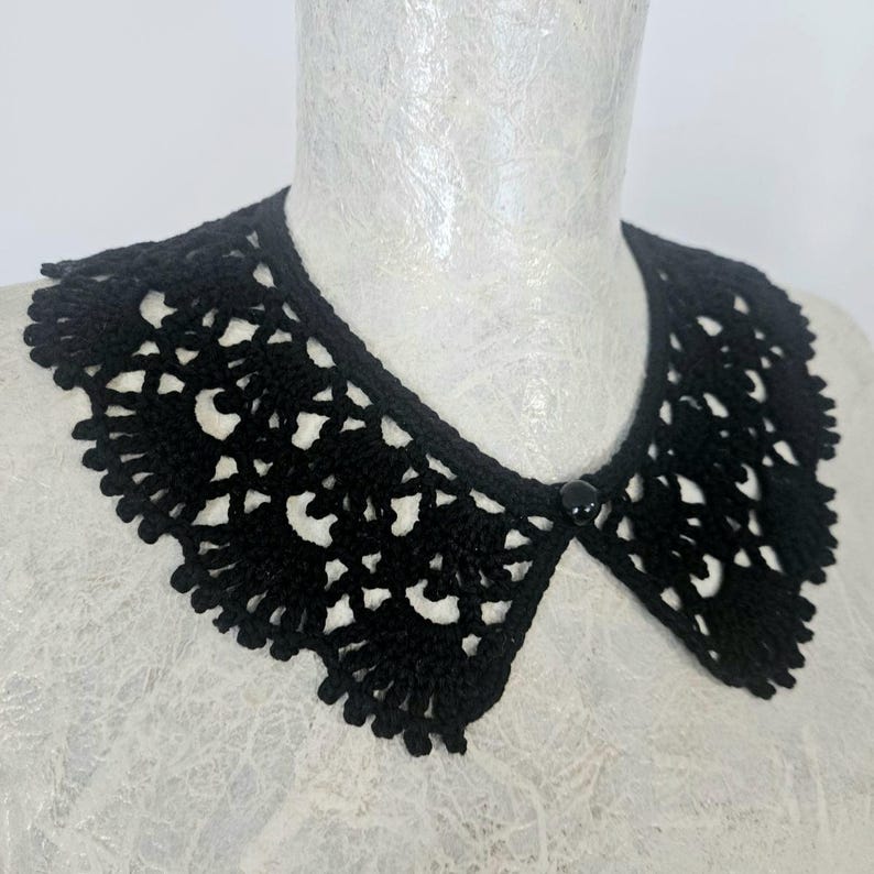 Lace Collar, Gothic Collar, Crochet Necklace, White Crochet Collar, Vintage Style Collar, Peter Pan Collar, Black Gothic Collar image 7