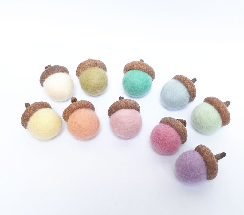 Felt Acorns, Pink Green Acorns, Easter Decor, Montessori Acorns, Wool Acorns, Woodland Wedding Favors, Fairy Nursery Decor, Montessori Play image 8