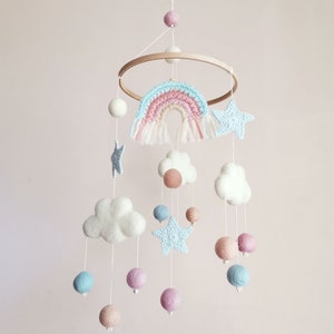 Cloud Baby Mobile, Rainbow Mobile, Baby Girl Mobile, Pink Baby Mobile, Woodland Mobile, Hanging Crib Mobile, Boho Cot Mobile, Montessori image 4