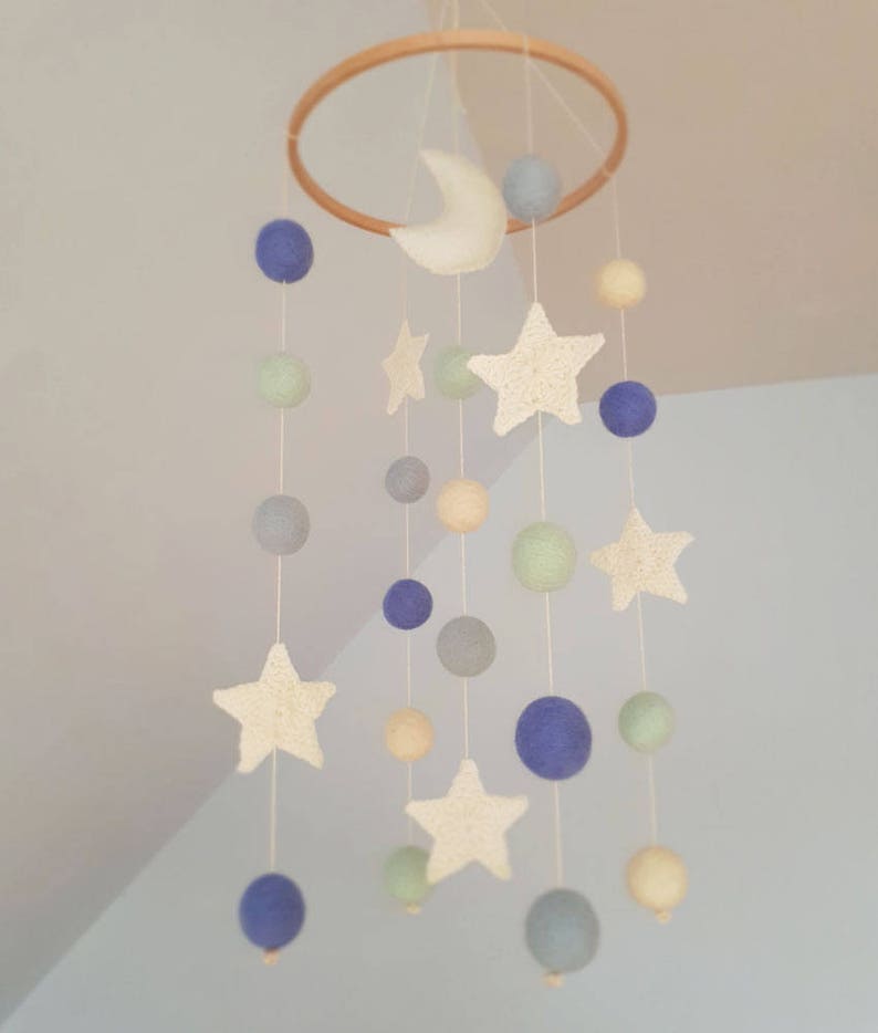 Moon Baby Mobile Space Nursery Decor Boy Crib Mobiles Hanging Etsy