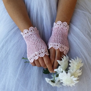 Mitaines d'été, Gants de mariée en dentelle, Gants en crochet jaunes, Gants en coton, Gants de demoiselle d'honneur, Gants de mariage, Gants de style vintage Rose