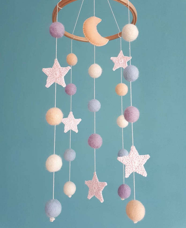 Baby Girl Mobile Moon Crib Mobile Stars Nursery Decor Space Etsy