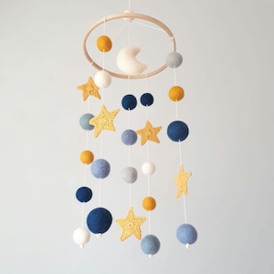 Space Mobile, Baby Mobile, Moon Stars Mobile, Crib Mobile, Cot Mobile, Hanging Mobile, Baby Boy Mobile, Pom Pom Mobile, Solar System Mobile