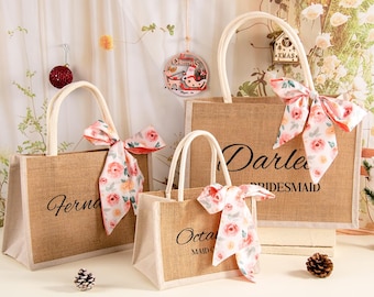 Personalized Bridesmaid Tote Bag, Custom Name Beach Bag, Wedding Burlap Tote