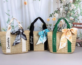 Personalized Straw Beach Bag: Custom Burlap Tote, Bridal Party Gift