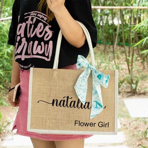 Personalized Bridesmaid Gift Bag with scarf, Burlap Gift Bag,Beach Tote Bag,Bachelorette Party Bag, Bridesmaid Proposal Gift,Bridesmaid Gift