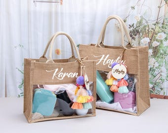 Personalized Jute Beach Tote Bag, Bridesmaid Gift, Bachelorette Party Favor