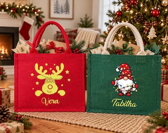 Personalized Christmas Gift Bag, Custom Name Holiday Gift Bag, Xmas Gift Sack, Kids Family Reusable Gift Bag