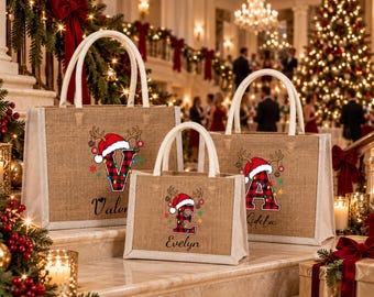 Personalized Christmas Tote Bag, Custom Name Holiday Gift Bag, Christmas Party Favor, Family Gift, Teacher Coworker Secret Santa Bag