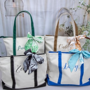 Sac fourre-tout en toile personnalisé, cadeau de demoiselle d'honneur, sac fourre-tout de plage avec écharpe, sac de bureau, sac fourre-tout prénom, cadeau pour elle, cadeau de fête d'entreprise, cartable