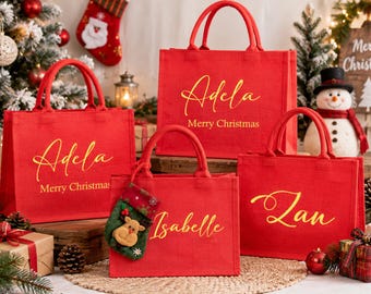 Personalized Christmas Gift Bags, Custom Name Holiday Gift Bag, Xmas Gift Sack, Kids Family Reusable Gift Bag
