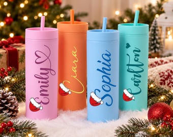 Personalized Christmas Tumbler 16oz Cup with Straw, Custom Name Cup, Holiday Gift, Teacher Gift, Employee Gift, Custom Logo Cup
