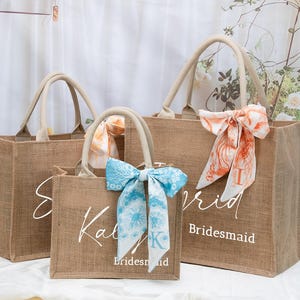 Bolsa de arpillera personalizada, regalo para dama de honor, bolsa de playa, regalo para despedida de soltera, bolsa de agradecimiento, regalo de boda.