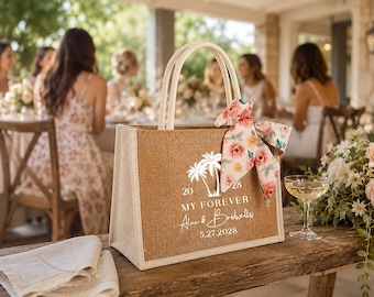 Custom Wedding Welcome Bag, Personalized Jute Tote for Guests, Destination Wedding Favor, Beach Wedding Gift Bag, Hotel Welcome Tote