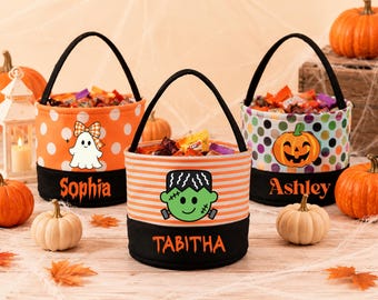 Personalized Halloween Trick or Treat Bag,Custom Name Candy Basket,Kids Halloween Gift Tote for Candy,Kids Halloween Gift,Spooky Party Tote