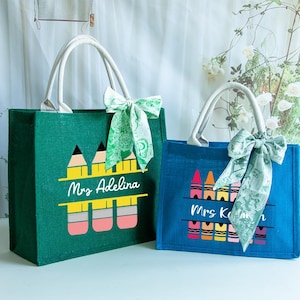 Personalized Teacher Tote Bag,Teacher Name Burlap Bag,Teacher Appreciation Gift,Back to School Gift,Teacher Thank You Gift,Gift for Teachers