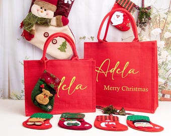 Personalized Burlap Christmas Gift Bag with Stocking