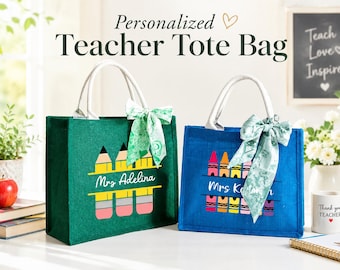 Personalized Teacher Tote Bag, Custom Teacher Name Bag, Teacher Appreciation Gift
