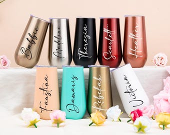 Personalized Champagne Tumbler, Bridesmaid Tumbler, Hen Night Wine Flute, Bachelorette Wine Glass Party, Christmas Gift