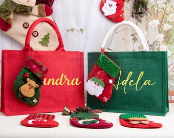 Personalized Christmas Gift Bags, Holiday Gift Bags with Name,  Xmas Bag