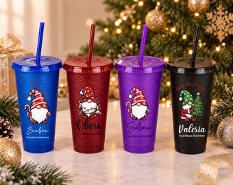 Personalized Christmas Tumbler With Straw 24oz, Custom Name Holiday Cup, Christmas Gift For Her, Secret Santa Gift, Family Christmas Gift