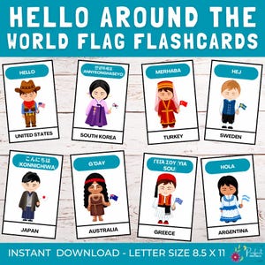 Hello Around the World Flashcards | Multicultural Language Cards, Country and Flags With Kids