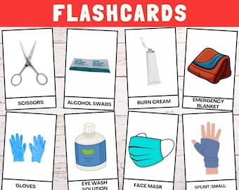 First Aid Kit Items Flashcards | Emergency Safety Supplies Recognition Cards, first aid teaching cards for kids