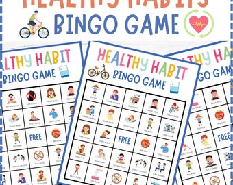 Healthy Habits Bingo Game, wellness & self care classroom game, Kids Health Printable Party Game