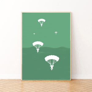 Minimalist Parachute Art Print: Green Oil Paint Style (50x70 cm)