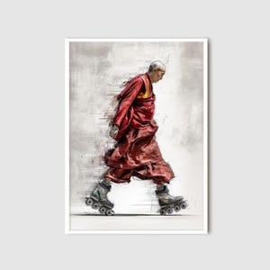 Tibetan Monk on Rollerblades – Modern Wall Art Print | Cool Home Decor | Buddhist Monk Wall Art