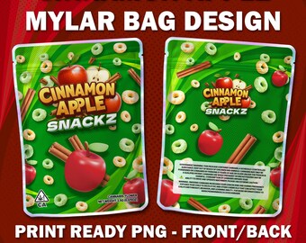Mylar Bag Design – Cinnamon Apple Cereal – 3.5g Packaging – PNG – Strain Baggie – Design Only – Cbd Pouch Dispensary 420 Cali Pack