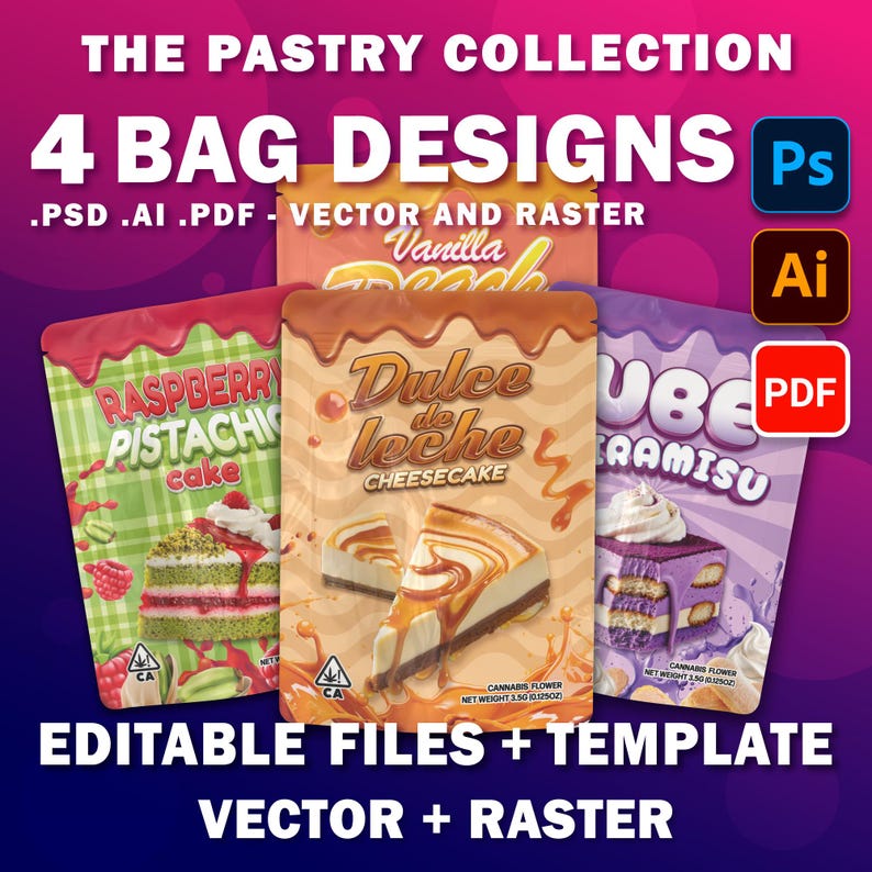 Pastry Mylar Bag Design Bundle: Editable Template (PSD, PDF, Vector) image 1