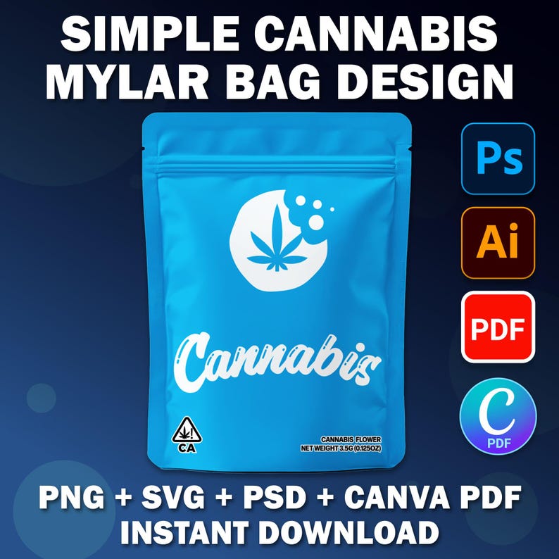 Mylar Bag Design Template Cannabis Blue Cookie 4x5in Editable