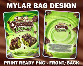 Mylar Bag Design – Dubai Chocolate Dream – 3.5g Packaging – PNG – Strain Baggie – Design Only – Cbd Pouch Dispensary 420 Cali Pack