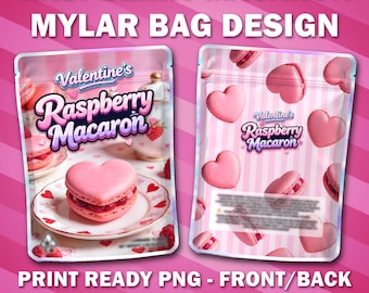 Mylar Bag Design – Valentine's Raspberry Macaron – 3.5g Packaging – PNG – Strain Baggie – Design Only – Cbd Pouch Dispensary 420 Cali Pack