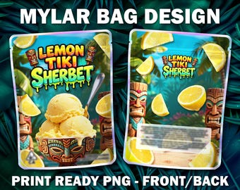Mylar Bag Design – Lemon Tiki Sherbet – 3.5g Packaging – PNG – Strain Baggie – Design Only – Cbd Pouch Dispensary 420 Cali Pack